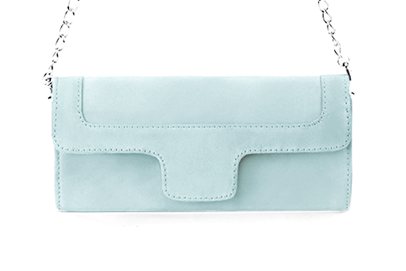 Dress clutch for wedding and parties in aquamarine blue leather - Profile view